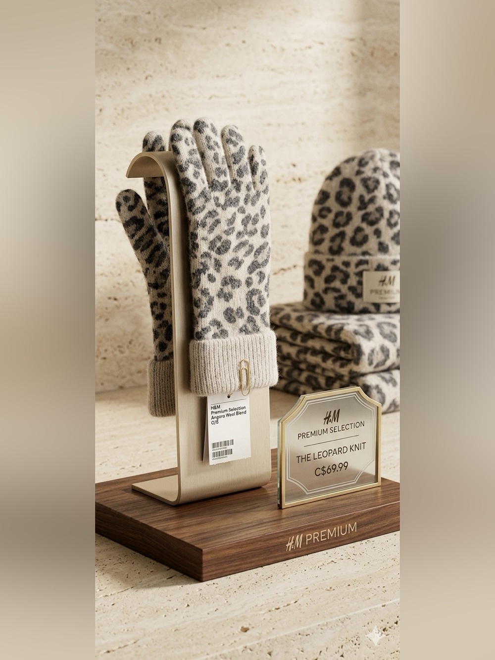 H&M Premium Angora Wool Blend Leopard Print Gloves - O/S Y2K Cavalli Inspired